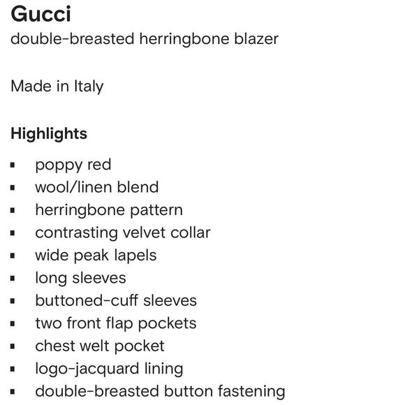 Gucci Herringbone Jacket 48 US 38 Red Wool Linen Double Breast Blazer NWT $3,600 - Picture 15 of 16